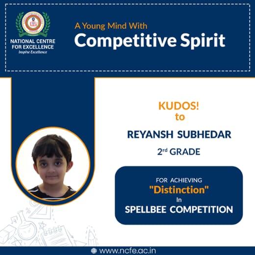 Reyansh Subhedar Spell Bee Competition Winner (Jeevan Bhima Nagar)