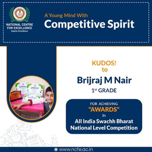 Brijraj M Nair Award in All India Swachh Bharat National Level Competition -  CV Raman Nagar